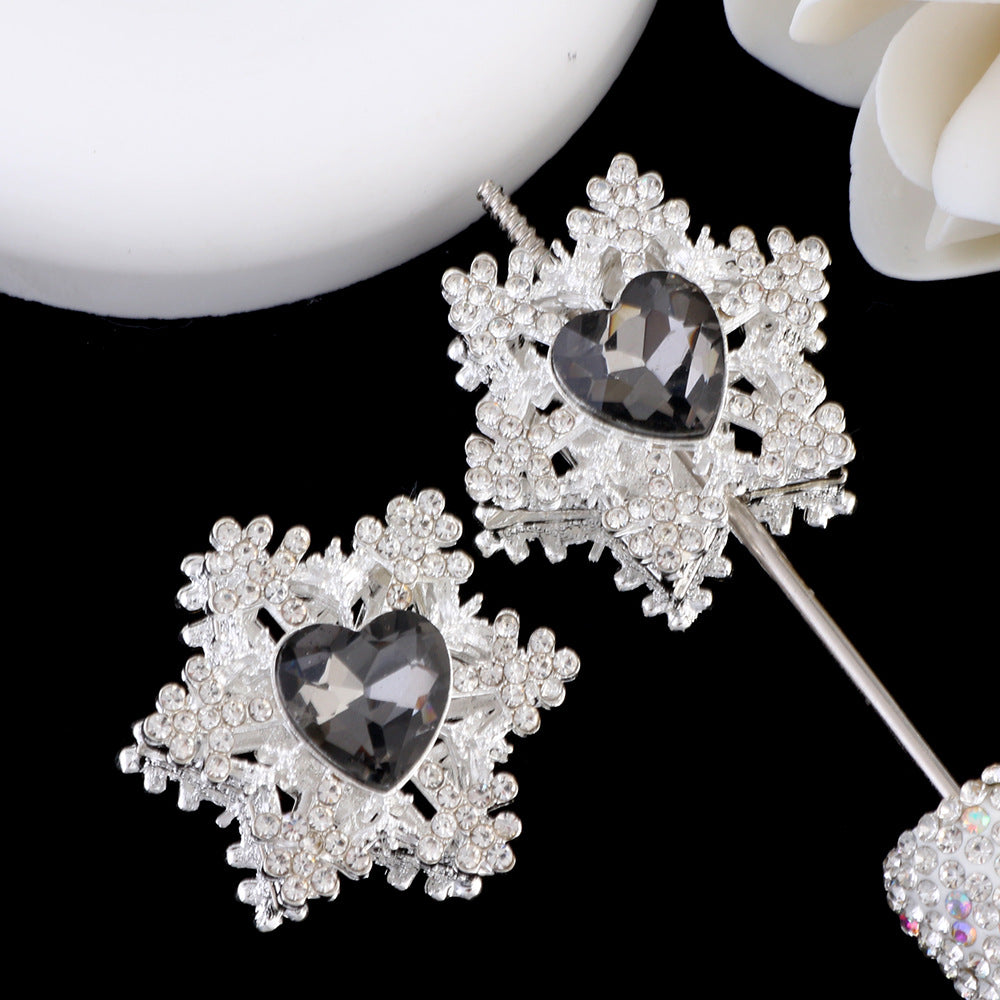 Wholesale Alloy Snowflake Beads Double-sided Heart-shaped Zircon Straight Hole Beads DIY Mobile Phone Chain Beads